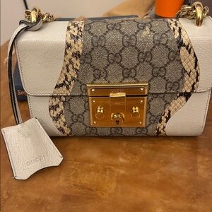 Gucci Gray and Cream Crossbody Bag with Gold Accents